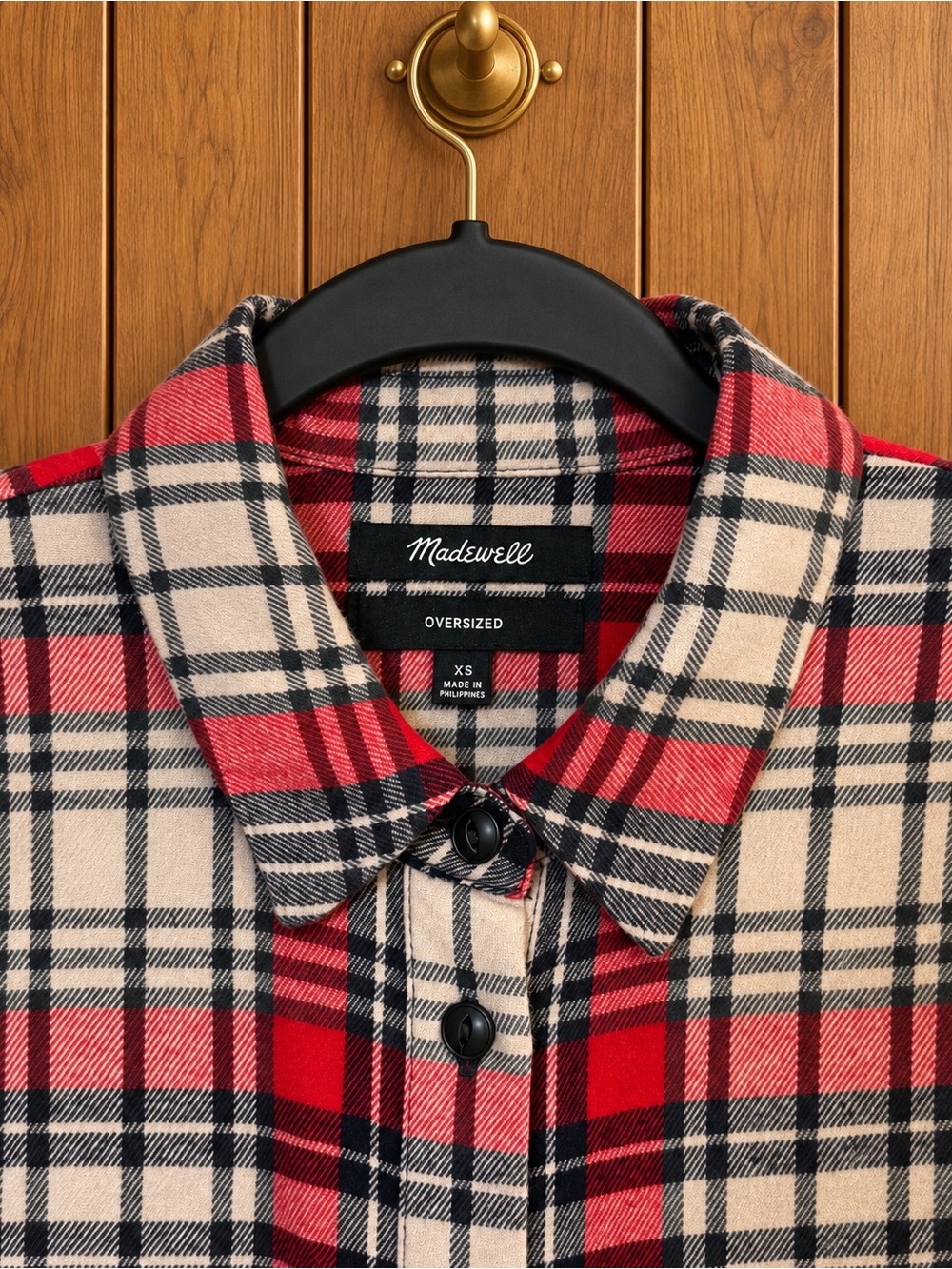 Madewell women’s Oversized Plaid Flannel Shirt Red Navy Cream XS 100% Cotton